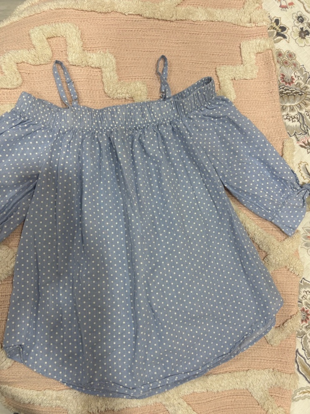I.N. San Francisco Light Blue Polka Dot Off-Shoulder Blouse